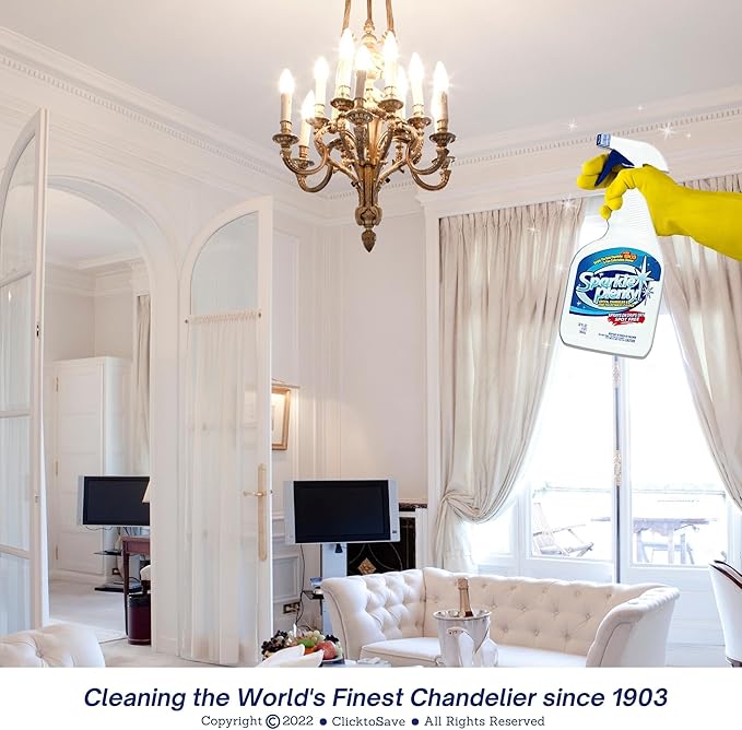 Sparkle Plenty Chandelier Cleaner Drip Dry Spray No Wipe - Dust Remover & Streak Free Glass Cleaner Spray for Crystal Chandelier & Window Screen - Versatile Household Cleaning Supplies (32 oz, 2 Pack)
