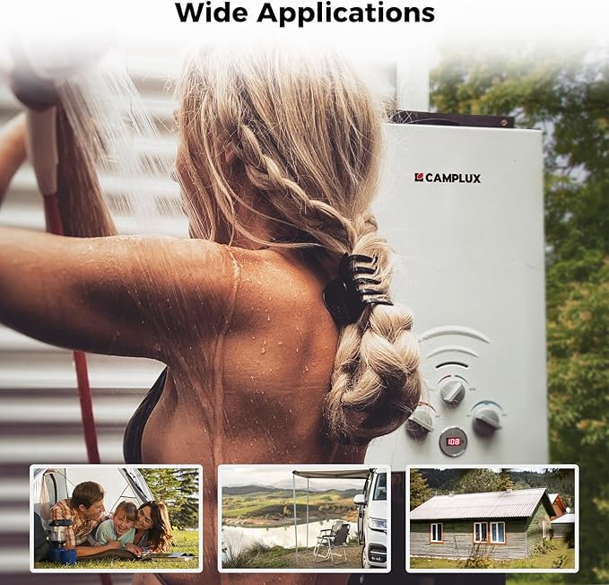 Portable Camplux Propane 1.58 GPM Tankless Gas, On Demand Water Heater, White