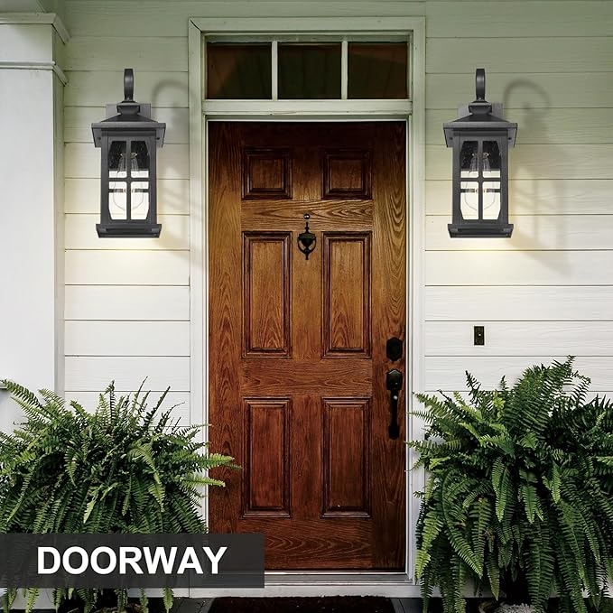 Darkaway Outdoor Light Fixtures Wall Mount, Outdoor Wall Lights Exterior Lighting Fixtures Waterproof Black Outside Wall Sconce with Seeded Glass for House Porch Hallway Garage Front Door