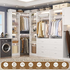 Corner Closet System with 6 Drawers, Closet Organizer System with 14 Shelves & 4 Hanging Rods, 87.2"L * 39.2"W / 63.2"L * 63.2"W Reversible L Shaped Walk-in Closets, Load 2500+LBS, White