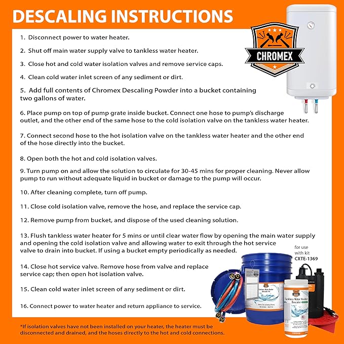 Chromex Tankless Water Heater Descaler Kit with Biodegradable Descaler