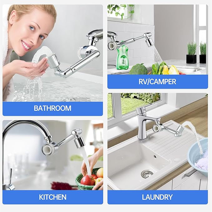 YYKBZ 1440° Rotating Sink Water Filter Faucet Extender Aerator, 2 Mode Swivel For Bathroom/Kitchen Skin Face Eye Wash,Brass Long Arm Extension For Toddlers,Multiple Adapters With 9pcs Filters