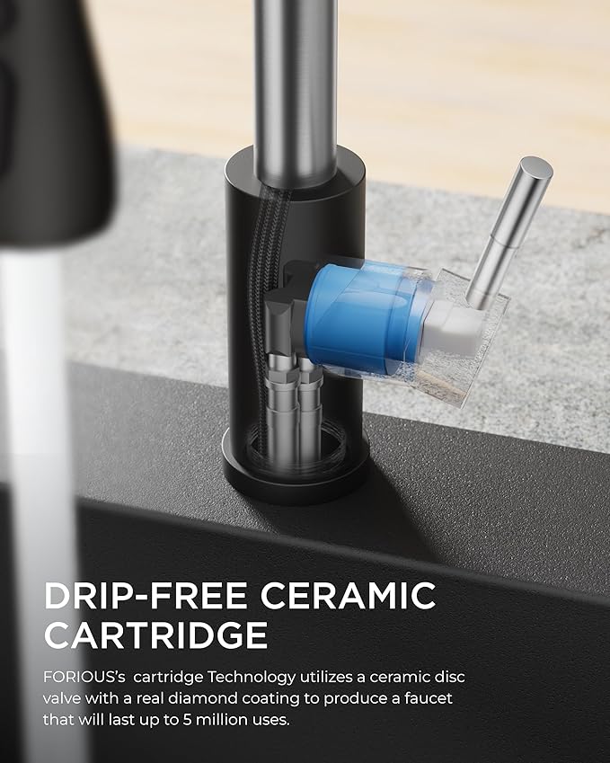 FORIOUS Kitchen Faucets with Pull Down Sprayer, High Arc Single Handle Classic Stainless Steel Sink Faucet 1 or 3 Hole, Suitable for Farmhouse Camper Laundry Rv Bar, Black Brushed