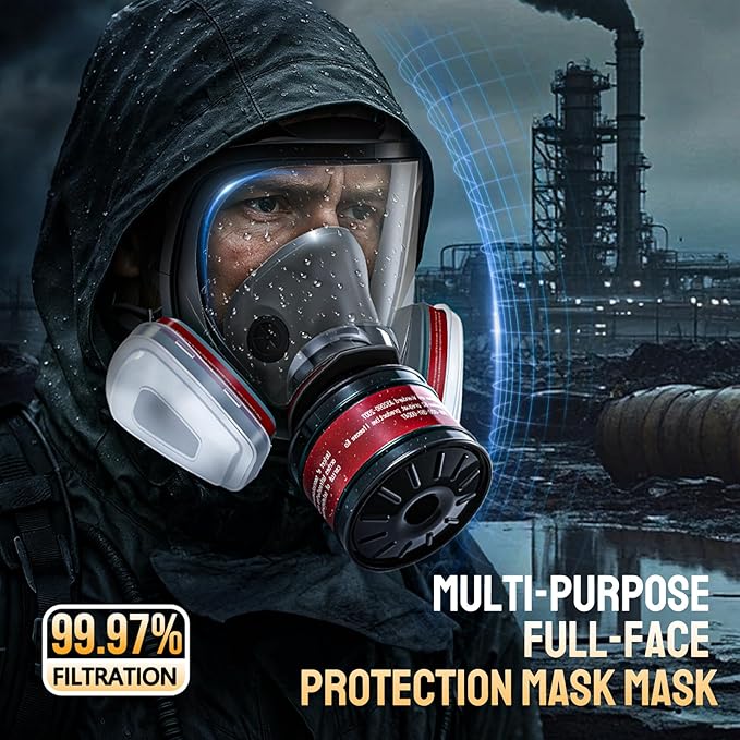 Gas Mask, Gas Masks Survival Nuclear and Chemical with 40mm & 6001 Activated Carbon Filter, Full Face Respirator Mask for Gases, Vapors, Dust, Chemical（2 pcs）