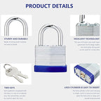 Lock Outdoor Padlocks, Laminated keyed Padlock, 1-9/16 in Wide Body, Padlock Set with Keys (24Pack)
