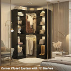 Corner Closet System with 12 Shelves, 39.2" Corner Closet Organizer System with 2 Hanging Rods, Versatile 6-Tier Walk-in Closets for Corner Space, Black (39.2" L x 39.2" W x 80" H)