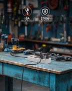 Heavy Duty Power Strip,Industrial Heavy Metal Case Surge Protector,8 AC Outlets,15Amp,2700 Joules,Protected' Indicator,14 Gauge Cord (Grey, 6FT Length)