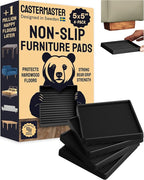 CasterMaster Non-Slip Furniture Pads for Hardwood Floors - 5 in x 5 in Pack of 4 - Black - Heavy-Duty Rubber Feet & Floor Protectors for Furniture - Noise-Dampening Anti-Skid Caster Cups