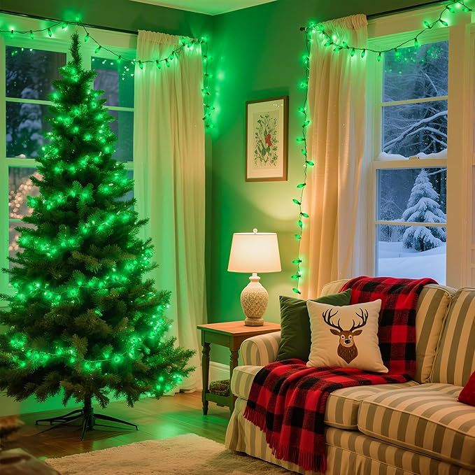 Brightown C9 LED Replacement Christmas Bulbs, 25 Pack Green Shatterproof C9 Bulbs, Waterproof Commercial LED Holiday Bulb for Christmas String Light, E17 Intermediate Base, Dimmable