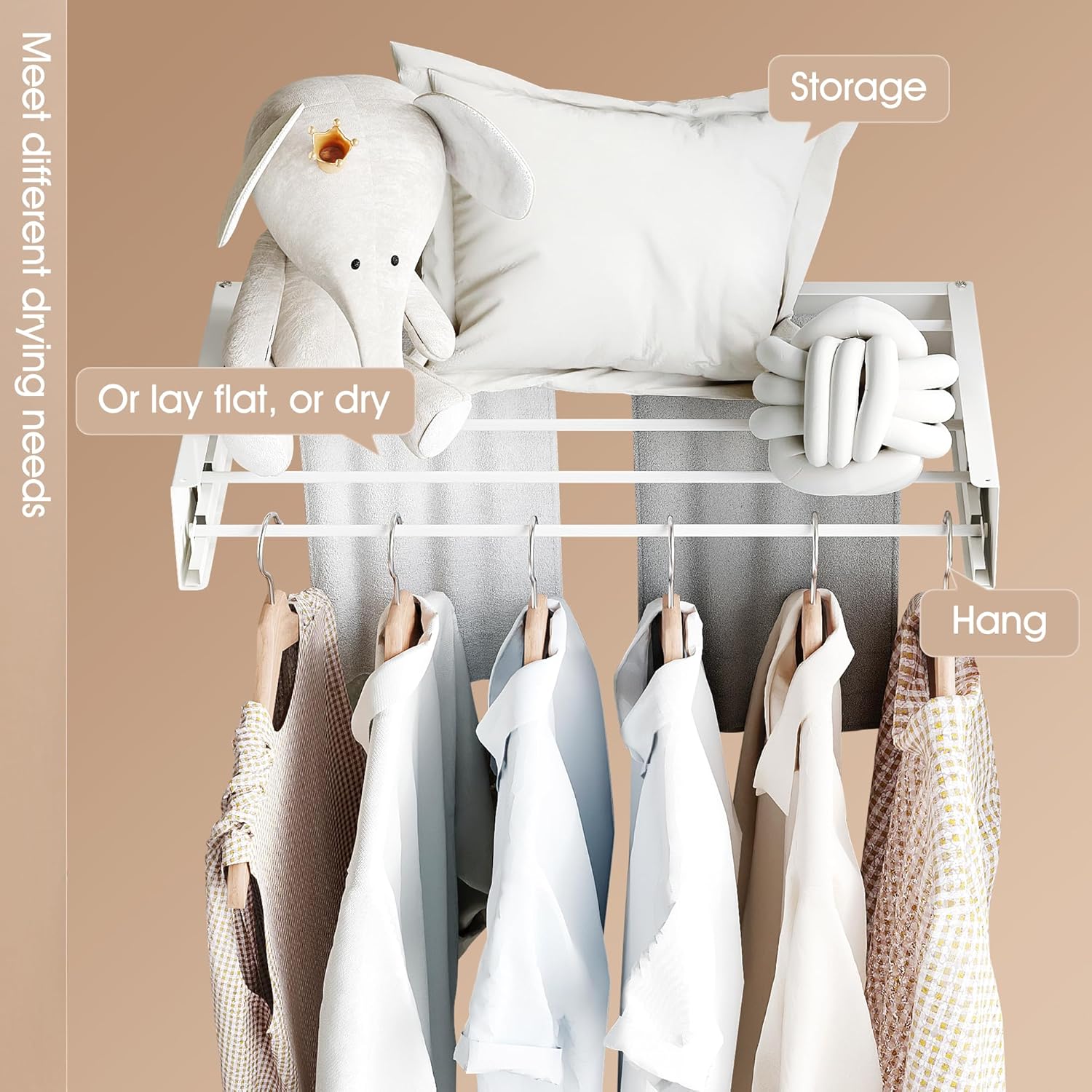 Wall Mounted Drying Rack,Drying Rack Clothing,Collapsible Hanger Racks for Laundry,Laundry Rack,Wall Mounted Clothes Rack (White, 32 Inch)