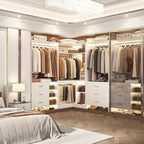 Aheaplus Closet System with 6 Drawers, 4.5ft Wood Closet Organizer System, Walk-in Closet or Small Closets Wardrobe, Clothes Rack with Hanging Rods, Set of 2, White