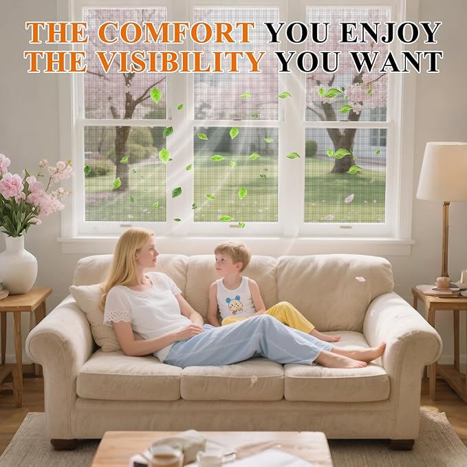 MAGZO Window&Door Screen Replacement Kit, 86" W x 196" L, with Retaining Spline(Total 65.6 FT) and Press-in Installation Tool, Polyester Scratch-Proof, Repair Adjustable Mesh for Windows&Doors, Black