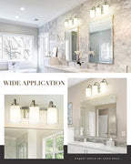 TENGXIN 3-Light Bathroom Vanity Light, Brushed Nickel Vanity Light Over Mirror, Farmhouse Wall Sconces with Dual Glass Shade, Modern Wall Lamp for Bathroom Hallway Living Room