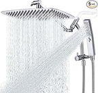 G-Promise All Metal 14 Inch Shower Head with Massage Mode Handheld, Rain Shower Head with Handheld Spray Combo, 3-Way Diverter with Pause Setting, 12 Inch Adjustable Extension Arm (Chrome)
