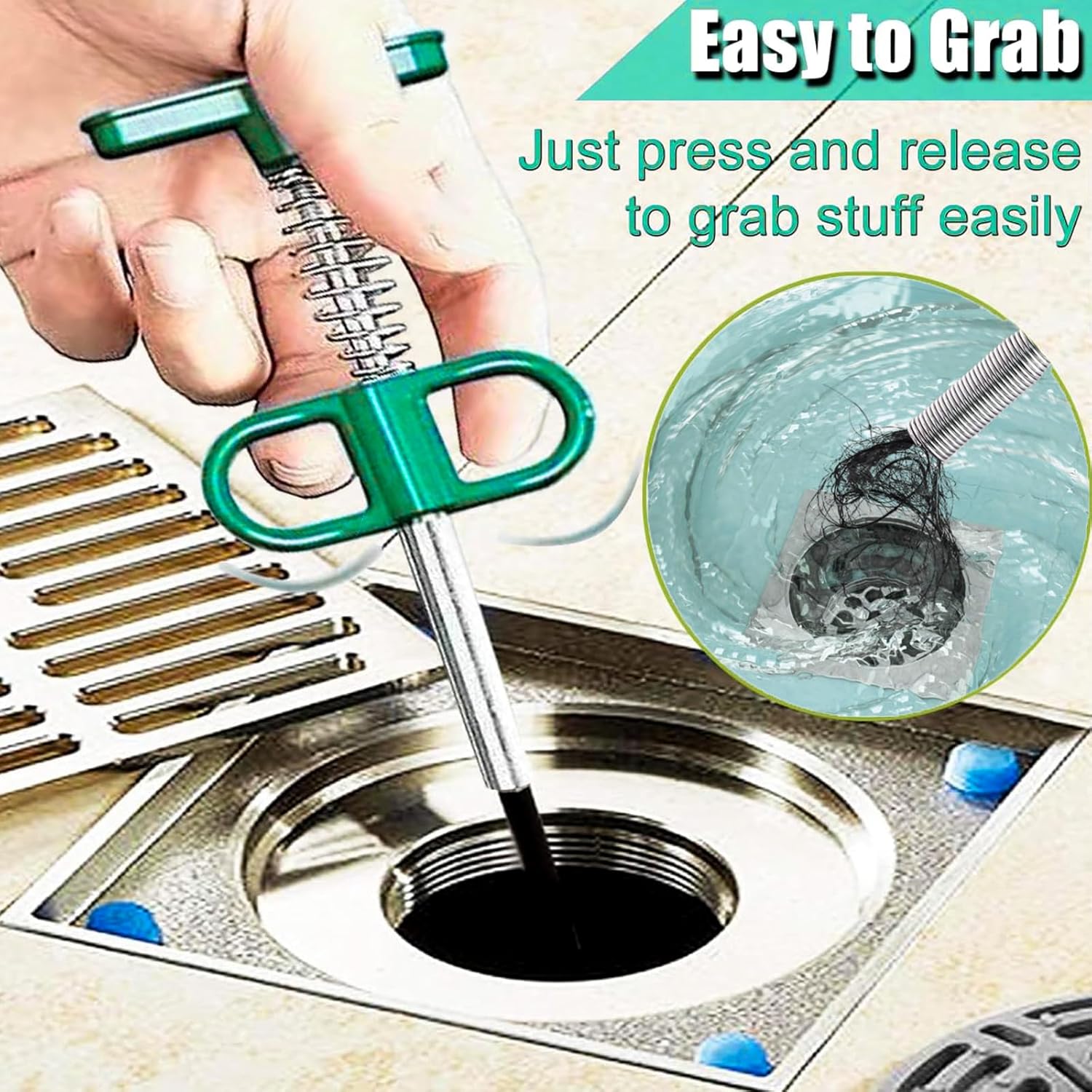 76 inch Drain Clog Remover，Drain Snake - Flexible Grabber Claw Pick Up Reacher Tool for Home Sink, Bathroom Tub,Drain, Toilet, Tight Spaces