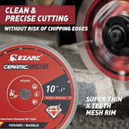 EZARC 10 Inch Diamond Saw Blade, 1" Arbor with 5/8" Brass Washer Adapter, Super Thin Tile Blade for Angle Grinder, Smooth Cutting for Porcelain Ceramic Granite Marble (1-Pack)