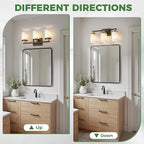 DORESshop 17 Inch Bathroom Light Fixtures, 3-Light Black and Gold Bathroom Lighting Fixtures Over Mirror with Milk Glass Shade, Vanity Lights for Living Room Bedroom