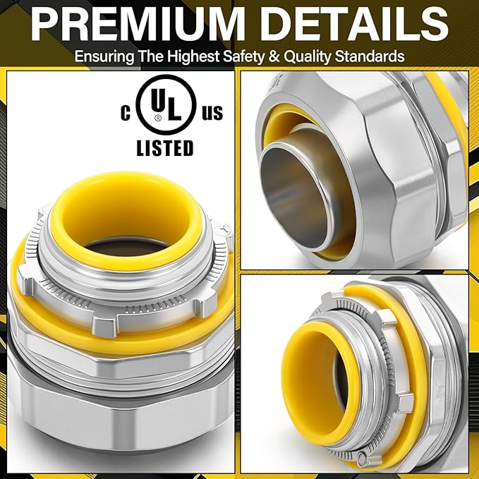 Gisafai 5 pcs Liquid Tight Connector Straight Insulated Zinc Die Cast Metal Tight Electrical Conduit Fittings for 3/4 inch Flexible and Type B Flexible