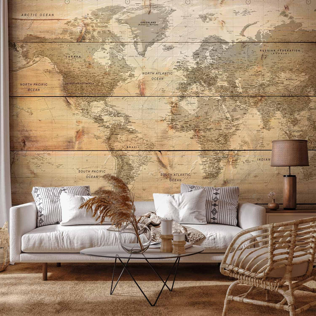 artgeist Wall Mural World Map 135x101 in - XXL Peel and Stick Self-Adhesive Wallpaper Removable Large Sticker Foil Wall Decor Print Picture Image Design Map of The World k-A-0218-a-a