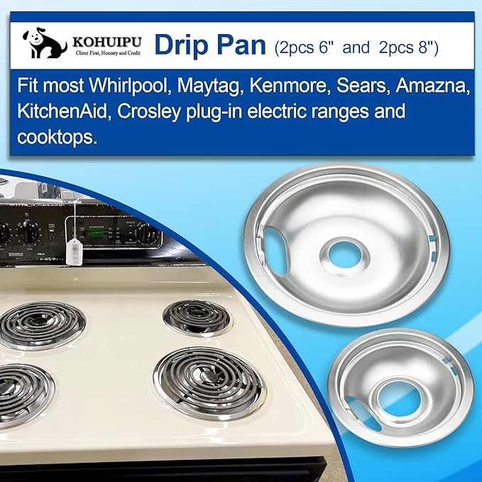 Drip Pan Electric Stove Burner Covers for Whirlpool W10196405 W10196406