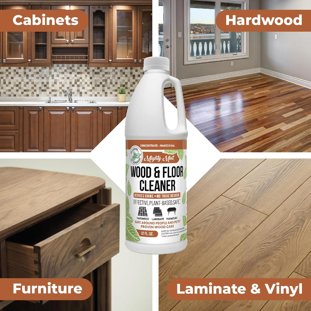 Mighty Mint Wood & Floor Cleaner Concentrate, Cleaning Soap for Hardwood and Floors, Natural Mint Scent, 32oz