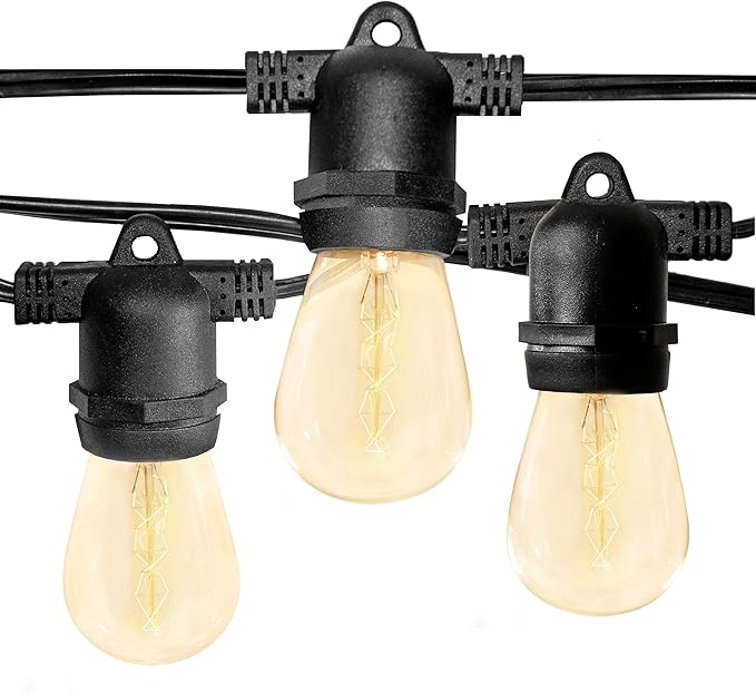 Hometown Evolution, Inc. 100' E26 Commercial Edison Bulb Outdoor String Lights (100 Foot 50 Socket, S14 Zig Zag Edison 11 Watt Light Bulbs)