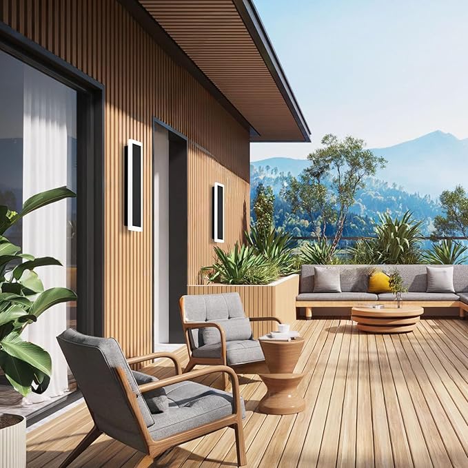 Aipsun 2 Pack Modern Black LED Outdoor Wall Light, 11.8x3.54x1.73 inches, 10W, 1000 Lumen, Warm Light, Waterproof IC Driver, Hardwired, for Porch, Balcony, Yard, Home