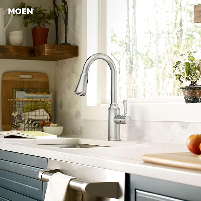 Moen 87801SRS Conneaut One Handle Pulldown Kitchen Sink Faucet with Reflex Docking and Power Clean, Spot Resist Stainless
