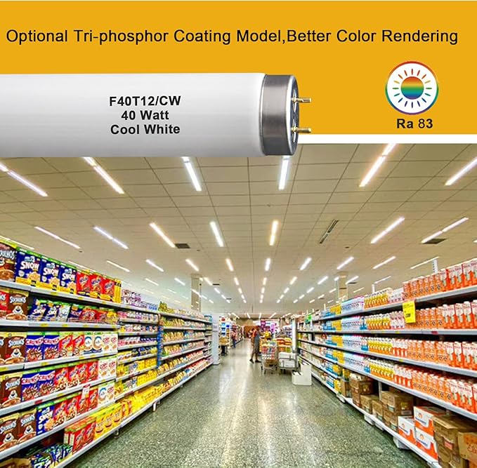 F40T12 48 inch luorescent Bulbs,T12 4 Foot Linear Fluorescent Tube,40 watts,2600 lumens,4100K Cool White,Replacement Tubes for Sylvania 21371 F40CWX,Philips 423129 F40T12/CW(6 Pack)
