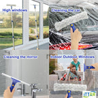 ‌ITTAR Window Squeegee Cleaner Kit, 5Ft Extendable Stainless Steel Pole with Rotatable Rubber Squeegee & 2 Microfiber Scrubber Pads, Professional Window Cleaning Tool for Home, Shower, Car, Windshield