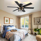 52inch Low Profile Ceiling Fan with Light and Remote,Farmhouse DIY Caged Flush Mount Ceiling Fan with Reversible DC Motor Dual Finish 6 Blades,6 Speed Black Fandelier for Patio,Bedroom,Livingroom