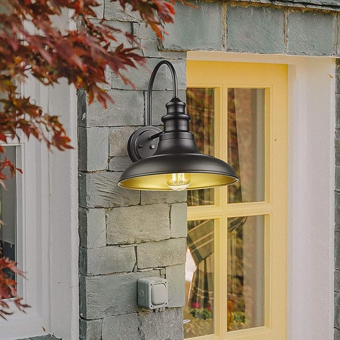 Dusk to Dawn Sensor Outdoor Barn Light Fixtures Outdoor Wall Sconces Farmhouse Wall Mount Lights Exterior Gooseneck Light Fixture Black Finish Industrial Wall Lantern for Porch, Entryways, 4 Pack