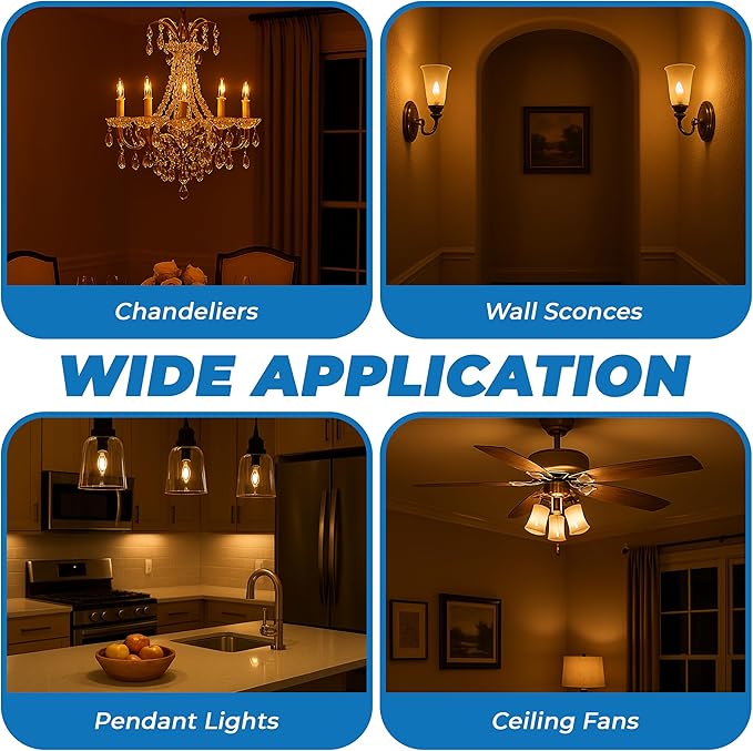 OHLECTRIC CA8 Incandescent Flame Tip Light Bulb (4-Pack) 25 Watt, Candelabra Base E12, Dimmable Bulbs, 2700K Soft White, 210 Lumens, Decorative Candle Bulb for Chandeliers, 1500 Hour Life, 120V