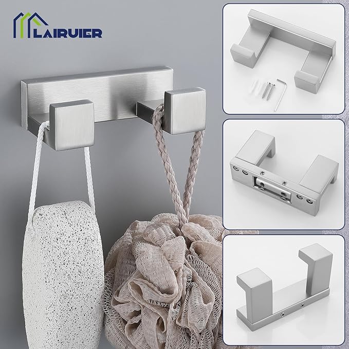 Brushed Nickel 4-Piece Bathroom Hardware Accessories Set, Bathroom Hardware Set including Towel Bar,Towel Holder, Toilet Paper Holder,Towel Hook, SUS304 Stainless Steel Bath Towel Bar Set Wall Mounted