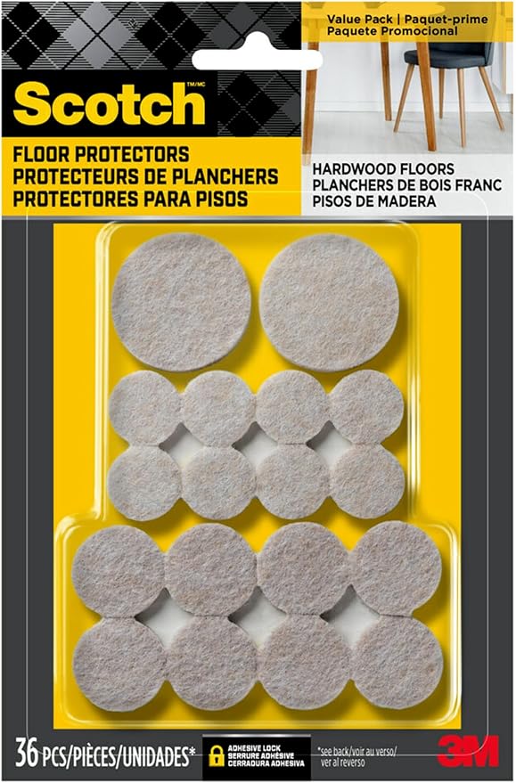 Scotch Felt Pads, Felt Furniture Pads for Protecting Hardwood Floors, Beige, Multi-Pack, 16-3/4 in., 16-1 in., 4-1.5 in., Round, 36 Pads Total
