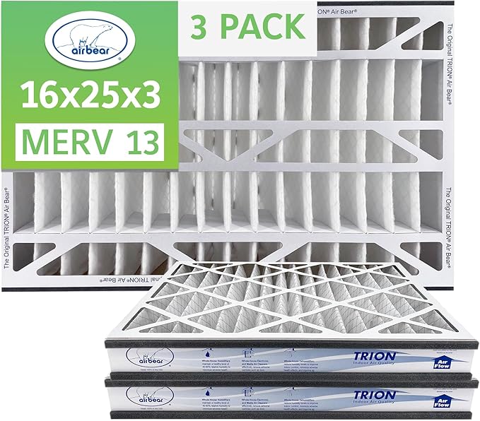 16x25x3 TRION Air Bear Cub Pleated HVAC Air Filter MERV 13 (3-Pack) (Actual Size: 15.75 x 24.75 x 3.06 Inches)