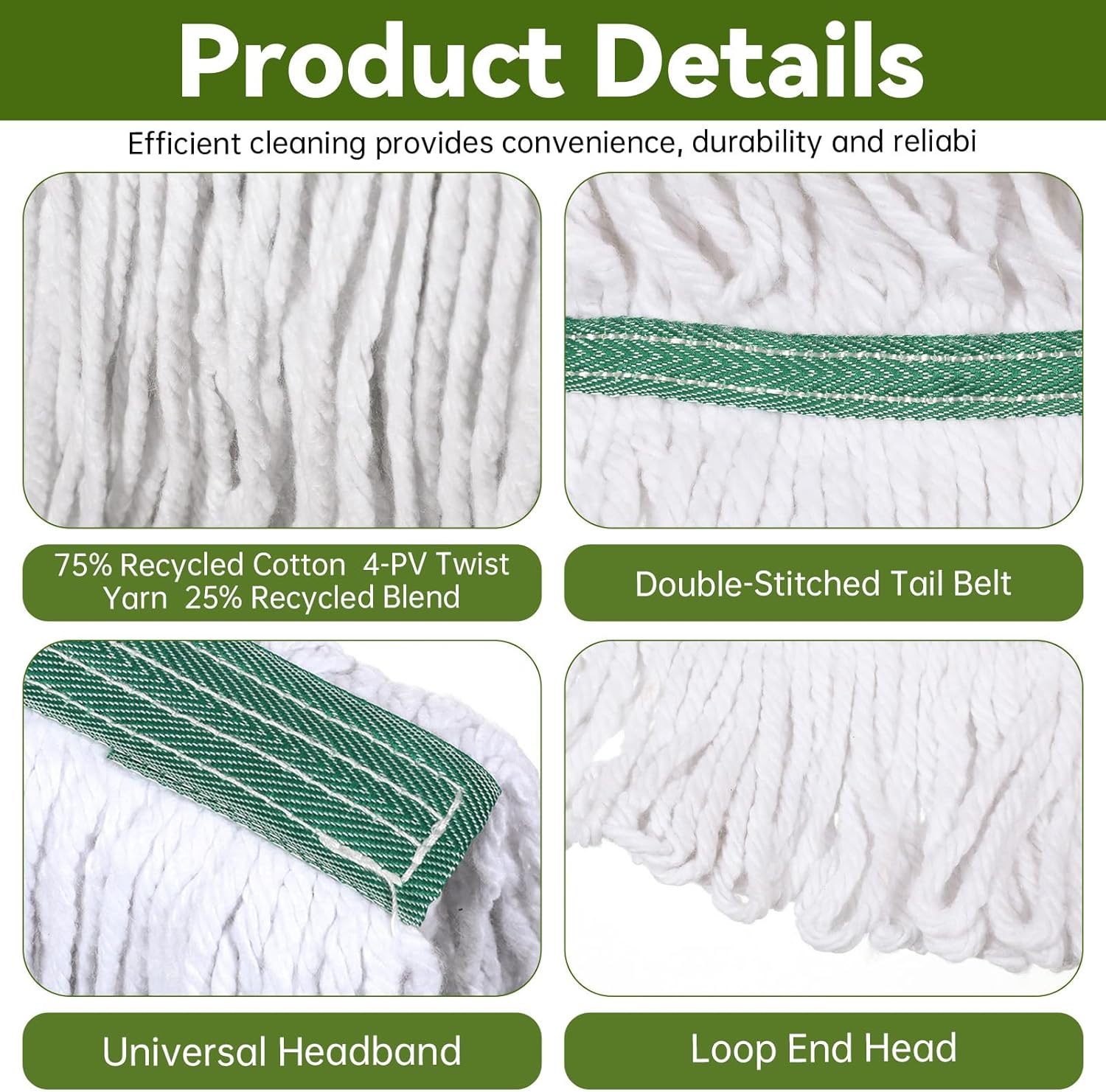 6 Pack Heavy Duty Commercial Cleaning Mop Head Replacements, Loop-End Cotton String Wet Mop Heads Refills Industrial Mops Heads for Commercial Garage Kitchen Home Floor Cleaning