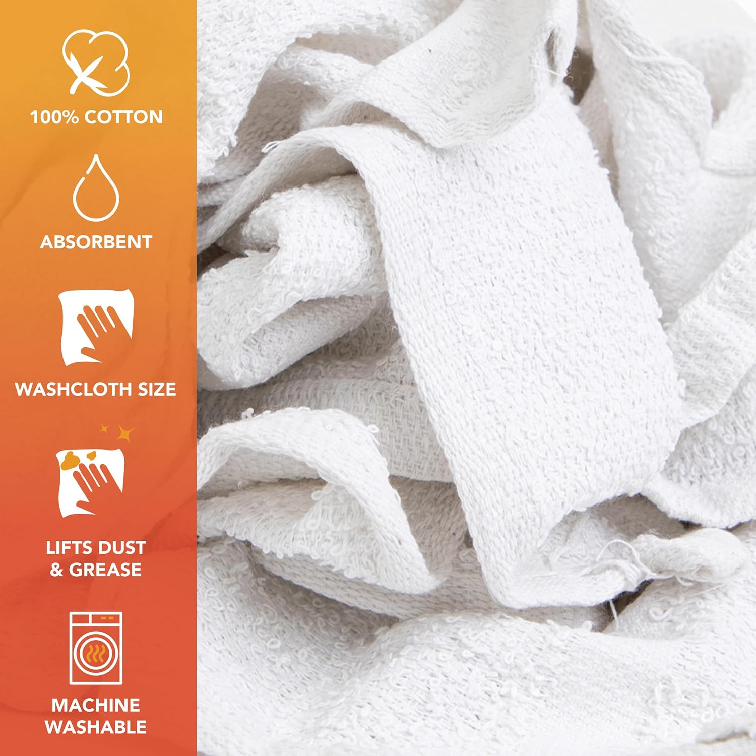 Arkwright W11 Terry Cloth Towels for Cleaning - Soft Cotton Blend Washable Multi-Purpose Bar Mop, Absorbent & Quick Dry, Bag of Rags for Kitchen, Auto Shop, and Garage, 5 lb, White