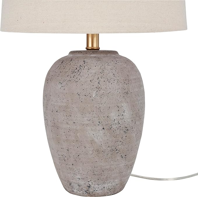 Nourison Home 23" Greyish Brown Earth Tone Rustic Farmhouse Ceramic Table Lamp for Bedroom, Living Room, Dining, Office, with Beige Linen Shade