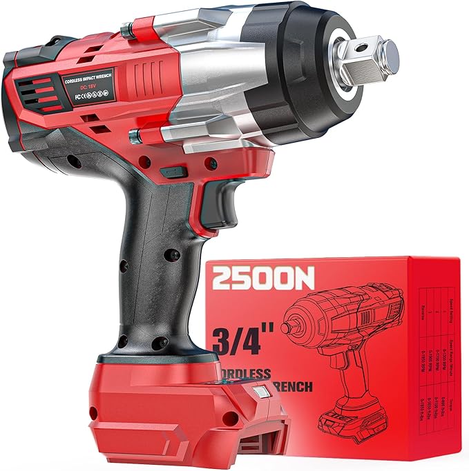 3/4" Cordless Impact Wrench Compatible with Milwaukee 18V Battery: 1850FT-LBS(2500N.m) High Torque Impact Driver, Auto-Stop Reverse, 4-Speed Heavy Duty Impact for Car/Truck/Mower(Bare Tool)