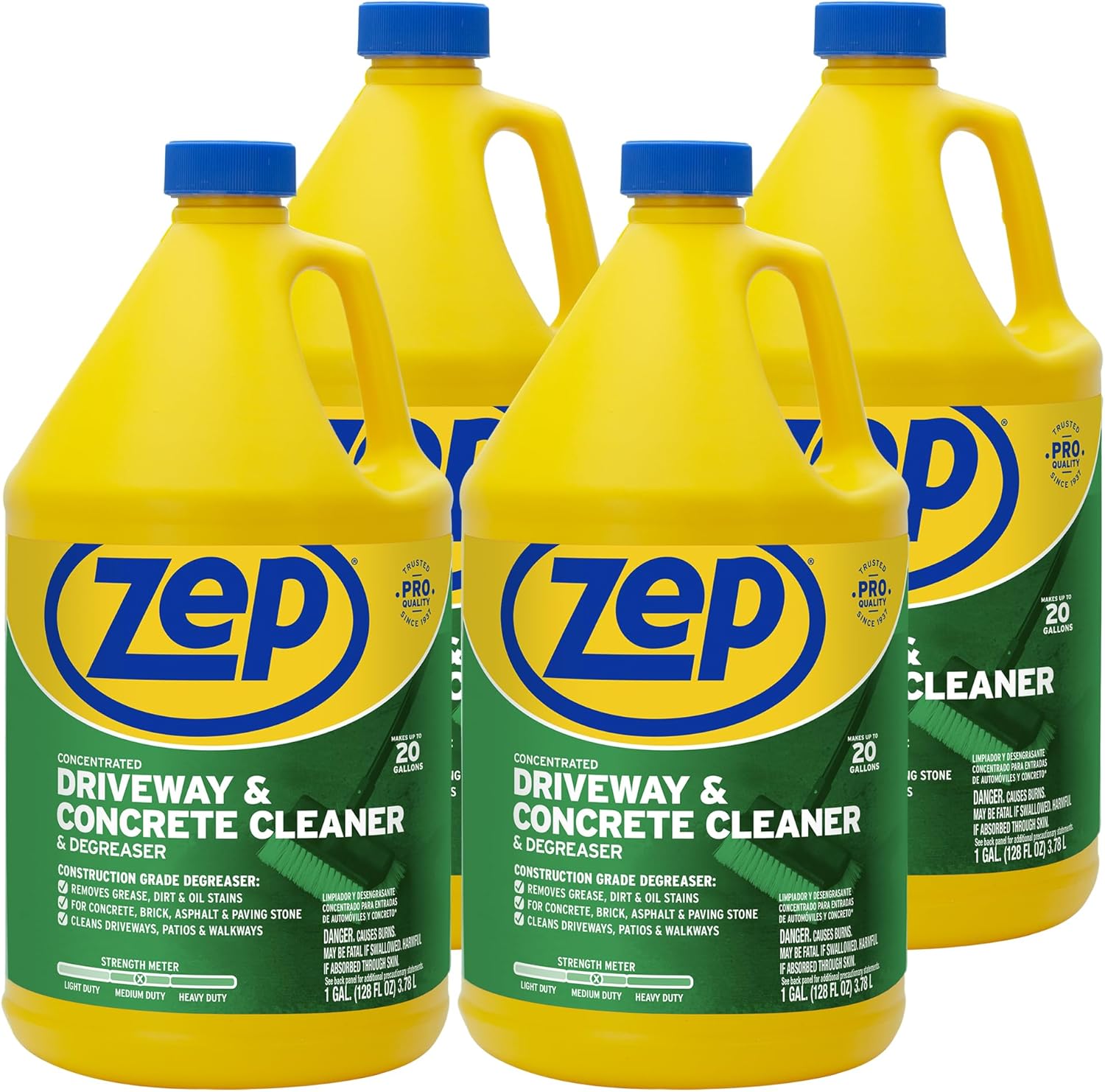 Zep Driveway, Masonry and Concrete Cleaner and Degreaser Concentrate - 1 Gallon (Case of 4) ZUCON128 - Construction Grade Degreaser Removes Grease, Dirt, and Oil Stains on Concrete, Brick, Asphalt,