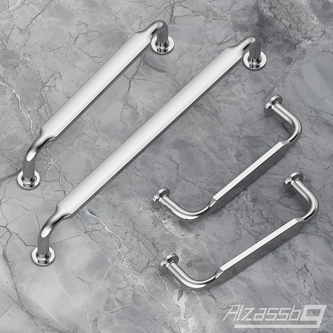 Alzassbg 10 Pack Polished Chrome Cabinet Handles, 6-1/4 Inch(160mm) Hole Centers Arch Modern Cabinet Pulls Kitchen Hardware for Cabinets AL3503CP