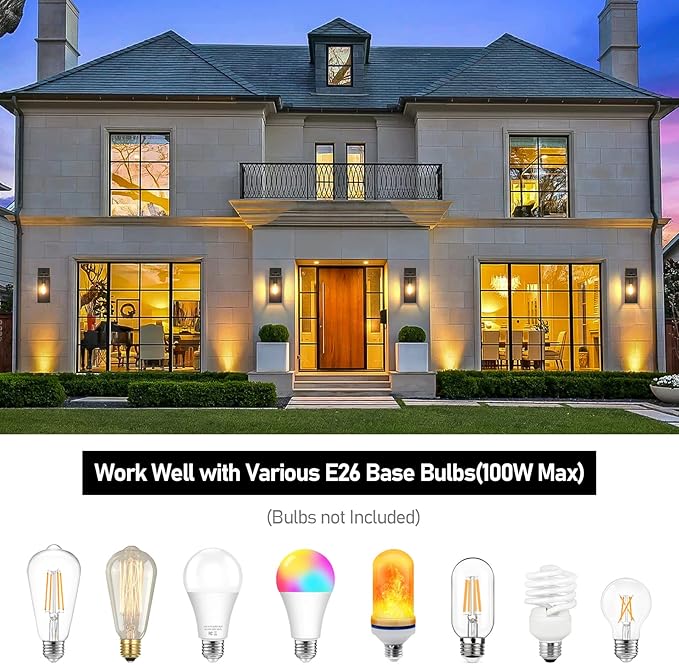 Outdoor Wall Light Fixtures, Exterior Waterproof Wall Lanterns, Bronze Porch Sconces Wall Mounted Lighting with E26 Sockets & Glass Shades, Modern Wall Lamps for Patio Front Door Entryway, 2-Pack