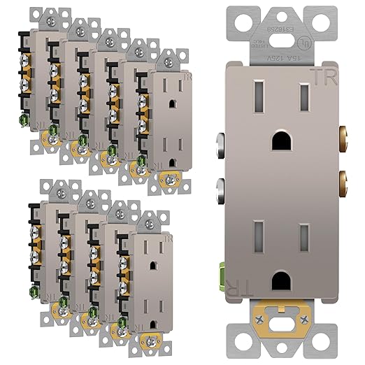 ENERLITES Elite Series Decorator Receptacle Outlet Child Safe Tamper-Resistant, Gloss Finish, Self-Grounding, 2-Pole, Residential Grade, 15A 125V, UL Listed, 61501-TR-NK-10PCS, Nickel (10 Pack)