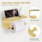 TQKAG 5 Piece Bathroom Towel Bar Holder Sets Brushed Gold Bathroom Hardware Set Stainless Steel Toilet Paper Holder with Shelf Bathroom Accessories Kit Wall Mounted