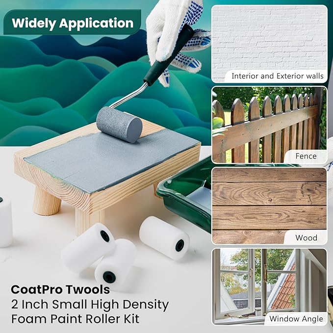 Foam Paint Roller, 2 Inch 10 Pack Small Paint Roller Kit with High-Density Foam Paint Roller, Paint Tray, Paint Tray Liner, Roller Frame, Mini Paint Roller for Painting Corners