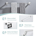 Suyar Bathroom Accessories Set Polished Chrome, SUS 304 Stainless Steel Bathroom Hardware Set 4 Pieces, Include Robe Hook, Toilet Paper Holder, Hand Towel Holder, Towel Bar, Wall Mounted