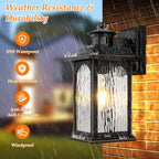 Motion Sensor Outdoor Lights - Retro Dusk to Dawn Outdoor Lighting, Advanced LED Motion Sensor Porch Light Fixtures, Black Waterproof Exterior Lantern Wall Mount for Front Garage, Entryway Anti-Rust