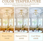 Industrial Round Chandelier Rustic Ceiling Light Fixture Farmhouse Pendant Light with Clear Glass Shade for Dining Room Hallway Entryway Kitchen Bedroom, Gold