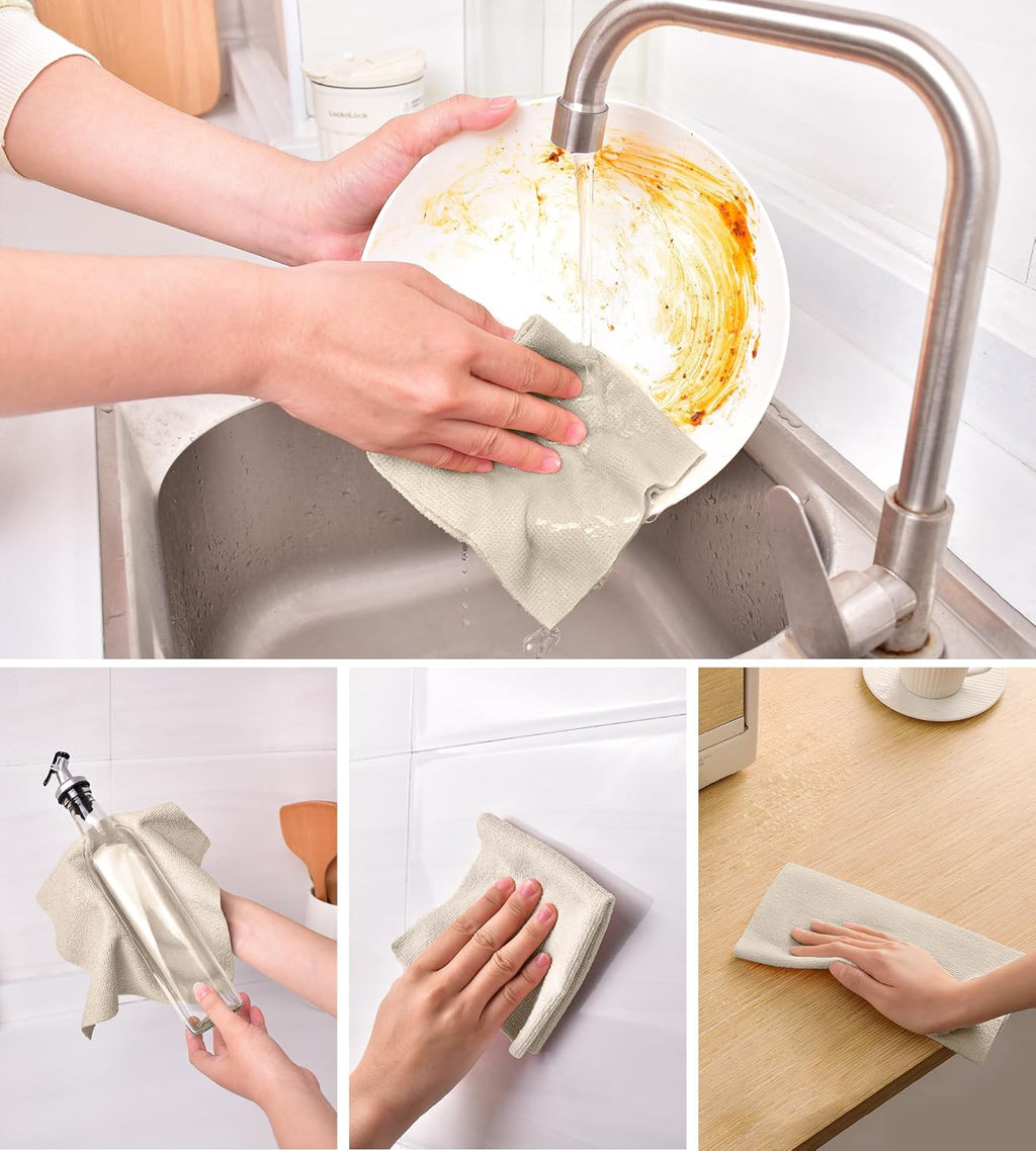 KitchLife Microfiber Cleaning Cloth Roll, 100 Pack - Tear-Away Microfiber Paper Towels, Lint-Free, Reusable, Washable for Kitchen, Car, Dishes, and Sensitive Surfaces (Sand Beige)